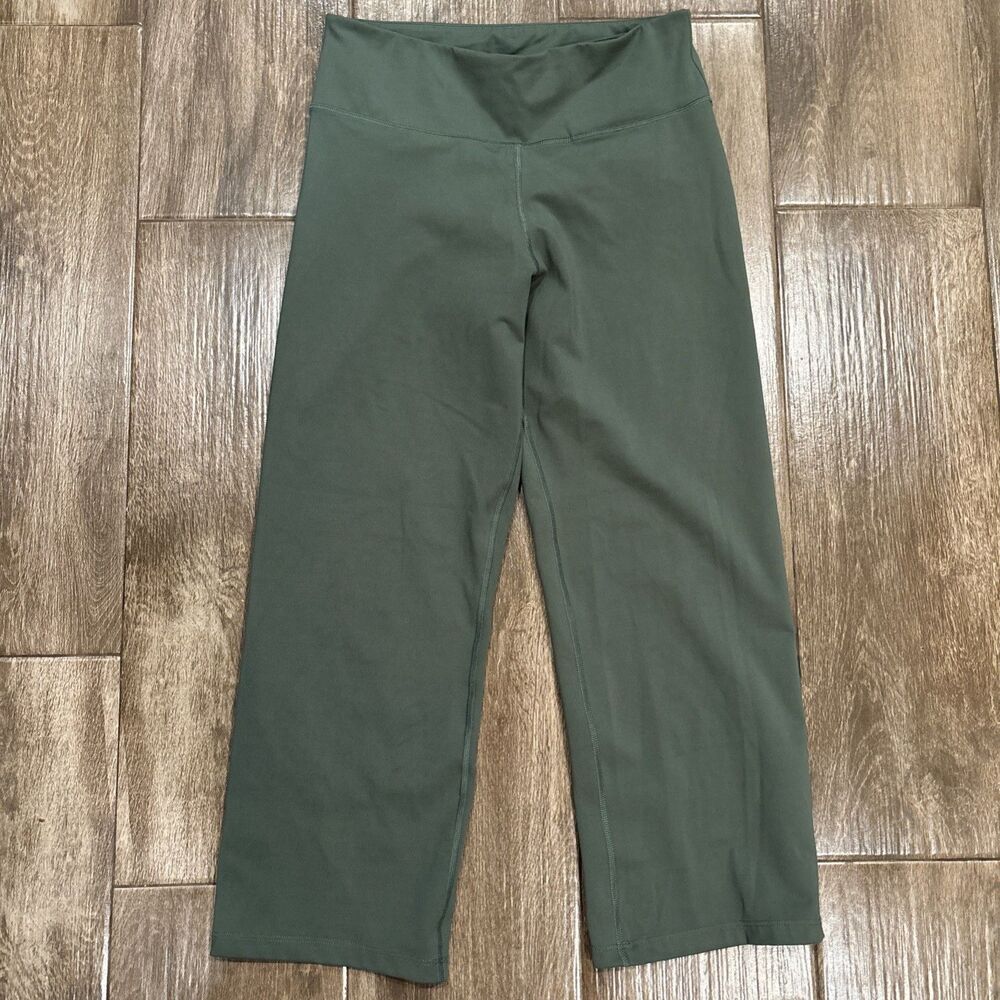 Calvin Klein Capri Leggings Women’s L High Rise Stretch Wide Leg Green Yoga